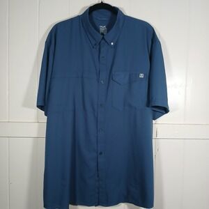 Huk Fishing Shirt Men 2XL Blue Short Sleeve Button Down Performance H1500171-409